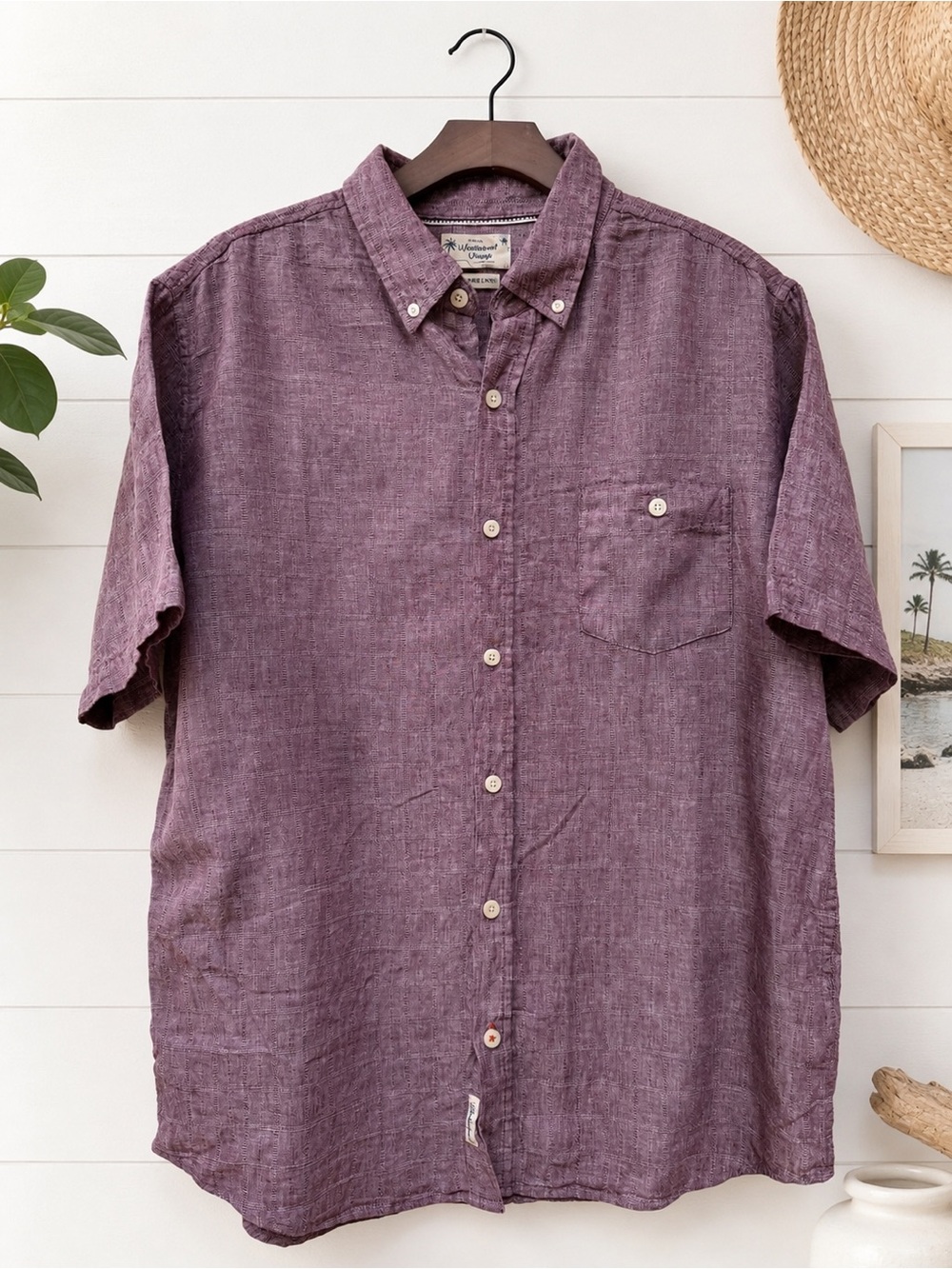 Men's Short-Sleeve Button-Down Shirt in Plum by Unknown